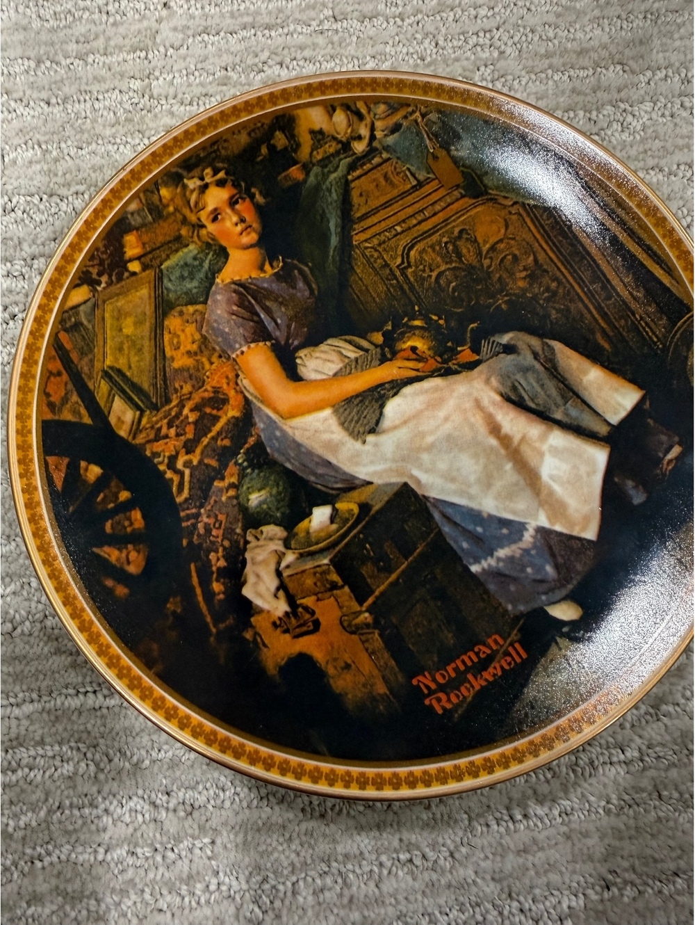 Norman Rockwell Knowles collector plate woman in attic scene